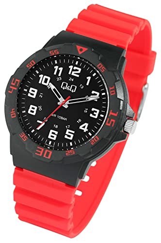 Excellanc Sportliche Q&Q Herren Armband Uhr Schwarz Rot Analog Silikon Kunststoff 10ATM 100M Quarz Männer Sport 9VR18J013Y von Excellanc