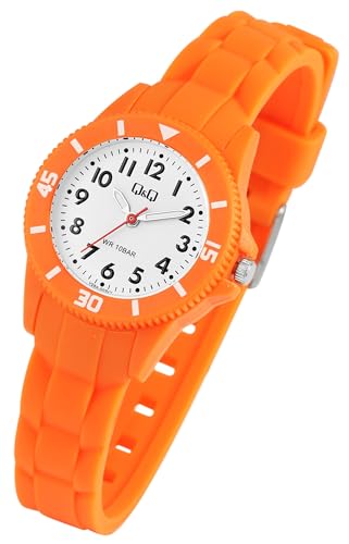 Excellanc Sportliche Q&Q Kinder Armband Uhr Weiß Orange Analog Silikon Kunststoff Jungen Mädchen Kids Sport 100M WR 9V26A003VY von Excellanc