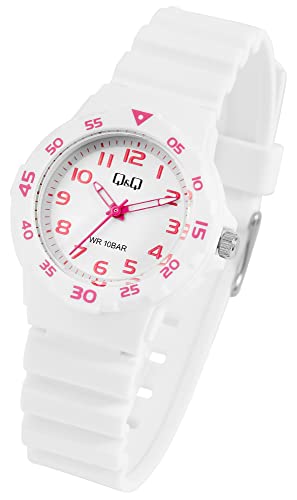 Excellanc Sportliche Q&Q Kinder Armband Uhr Weiß Pink Analog Silikon Kunststoff Jungen Mädchen Sport 100M WR 9V07A003VY von Excellanc