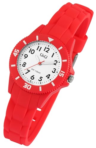 Excellanc Sportliche Q&Q Kinder Armband Uhr Weiß Rot Analog Silikon Kunststoff Jungen Mädchen 100M WR Kids Sport 9V26A001VY von Excellanc