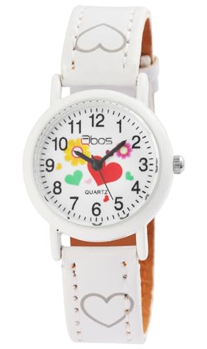 Excellanc Süße Qbos Kinder Mädchen Armband Uhr Herz Blume Weiß Analog Leder Imitat Quarz Junge Kids 94900002001 von Excellanc