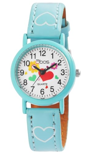 Excellanc Süße Qbos Kinder Mädchen Armband Uhr Herz Blume Weiß Blau Analog Leder Imitat Quarz Junge Kids 94900002002 von Excellanc