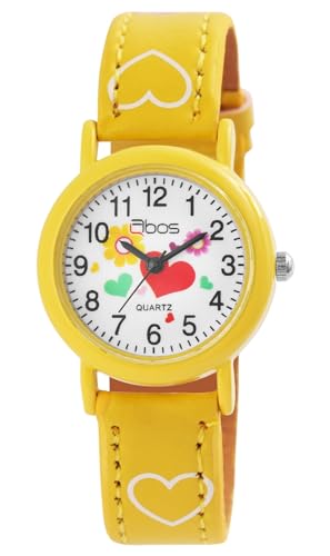 Excellanc Süße Qbos Kinder Mädchen Armband Uhr Herz Blume Weiß Gelb Analog Leder Imitat Quarz Junge Kids 94900002004 von Excellanc