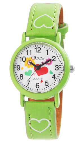 Excellanc Süße Qbos Kinder Mädchen Armband Uhr Herz Blume Weiß Grün Analog Leder Imitat Quarz Kids Junge 94900002008 von Excellanc