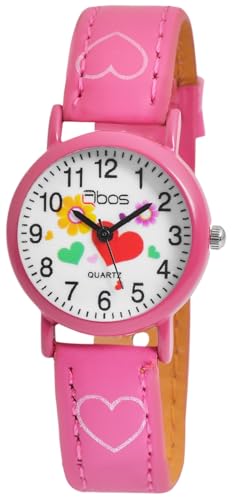 Excellanc Süße Qbos Kinder Mädchen Armband Uhr Herz Blume Weiß Pink Analog Leder Imitat Quarz Junge Kids 94900002006 von Excellanc