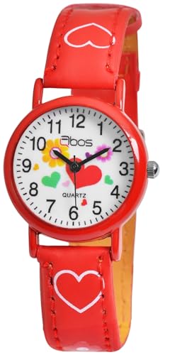 Excellanc Süße Qbos Kinder Mädchen Armband Uhr Herz Blume Weiß Rot Analog Leder Imitat Quarz Junge Kids 94900002005 von Excellanc