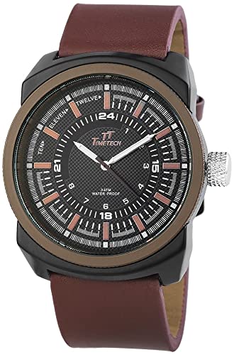 Excellanc TimeTech Modische Herren Armband Uhr Schwarz Braun Kunst Leder Analog Quarz Design 9227477000010 von Excellanc