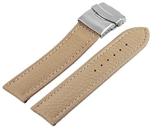 Excellanc-Uhrenarmband Ersatz Echt Leder Edelstahl Faltschließe Stegbreite 16-24 mm (Stegbreite: 24 mm, sand 2) von Excellanc