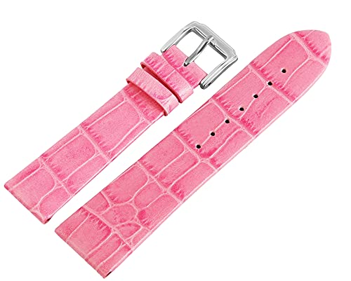 Excellanc-Uhrenarmband Ersatz Echt Leder Kroko-Optik Dornschließe Breite 16-26 mm (Stegbreite: 20 mm, rosa) von Excellanc