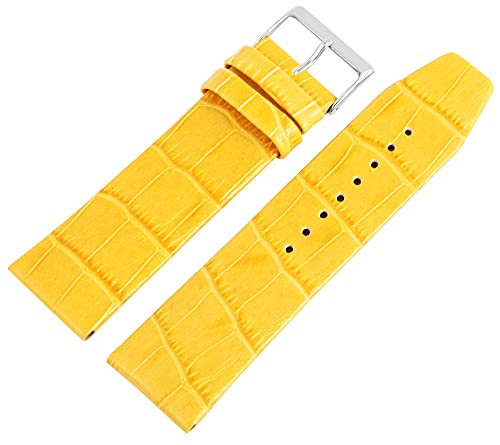 Excellanc-Uhrenarmband Ersatz Echt Leder Kroko-Optik Dornschließe Breite 16-26 mm (Stegbreite: 26 mm, gelb) von Excellanc