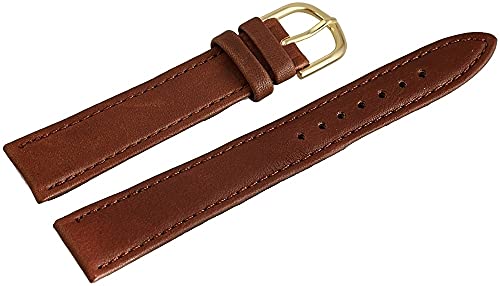 Excellanc-Uhrenarmband Ersatz Lederimitat Stegbreite 8-18 mm Dornschließe (Stegbreite: 18 mm, dunkelbraun glatt goldfarbig) von Excellanc