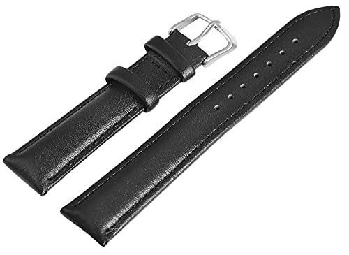 Excellanc Unisex - Uhren Armband Ersatz Leder Ziernaht Dornschließe Breite 12-26 mm (Stegbreite: 24 mm, schwarz) von Excellanc