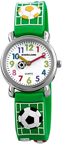 Excellanc Kinder – Uhr Silikonarmband Fußball Sport Dornschließe Analog Quarz 4500027 (grün) von Excellanc