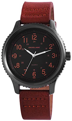 Excellanc Herren Analog Armbanduhr mit Quarzwerk Metallgehäuse mit Kunstlederarmband Braun und Dornschließe Ziffernblatt schwarz Länge 24cm Breite 20mm von Excellanc