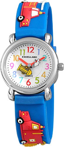 Excellanc Kinder-Uhr Feuerwehr Silikon Dornschließe Lernuhr Analog Quarz 4500015 (blau) von Excellanc