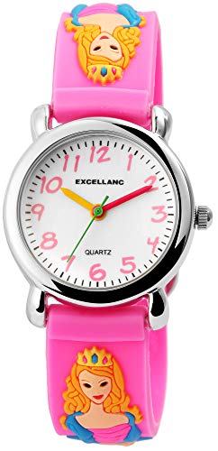 Kinderuhr Weiß Pink Prinzessin Silikon Analog Quarz Armbanduhr von Excellanc