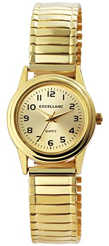 Klassische Damen Armband Uhr Gold Edelstahl Zugband Stretch Analog 91700024002 von Excellanc