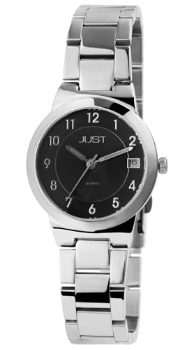 Klassische Damen Armband Uhr Schwarz Silber Edelstahl Analog Datum Quarz 3ATM Fashion 9JU10170002 von Excellanc