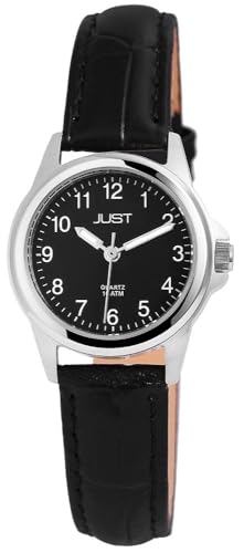 Klassische Damen Armband Uhr Schwarz Silber Edelstahl Echt Leder Analog Quarz 10ATM Fashion 9JU10084001 von Excellanc