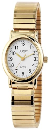 Klassische Damen Armband Uhr Weiß Gold Oval Edelstahl Zugband Analog Quarz 5ATM Fashion 9JU10138009 von Excellanc