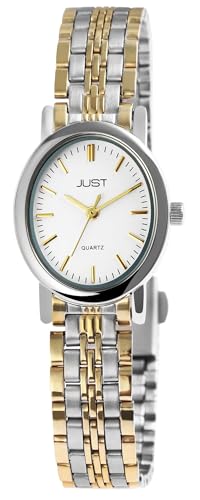 Klassische Damen Armband Uhr Weiß Silber Gold Oval Edelstahl Analog Quarz 5ATM Fashion 9JU10138001 von Excellanc