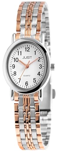 Klassische Damen Armband Uhr Weiß Silber Rosègold Oval Edelstahl Analog Quarz 5ATM Fashion 9JU10138014 von Excellanc