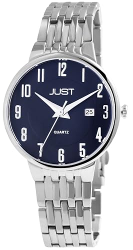 Klassische Herren Armband Uhr Blau Silber Analog Datum Edelstahl 3ATM Quarz 9JU20166005 von Excellanc