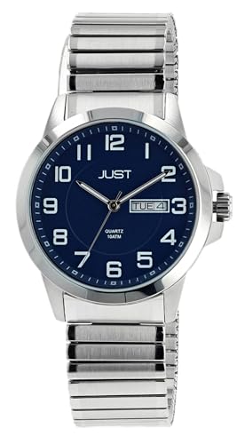 Klassische Herren Armband Uhr Blau Silber Analog Datum & Tag Edelstahl Zugband 10ATM Quarz 9JU20163003 von Excellanc