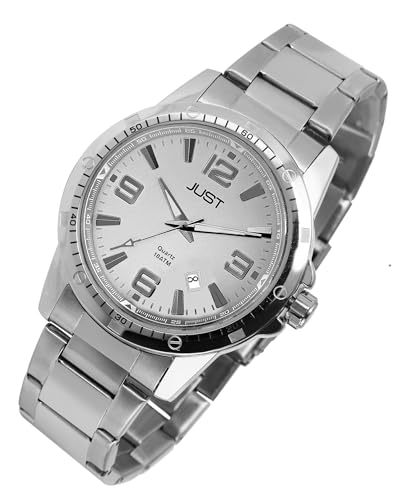 Klassische Herren Armband Uhr Weiß Silber Analog Datum Edelstahl 10ATM Quarz 9JU20134004 von Excellanc