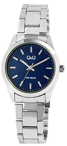 Klassische Q&Q Damen Armband Uhr Blau Silber Analog Edelstahl Quarz 5ATM Frauen 9Q82A002PY von Excellanc