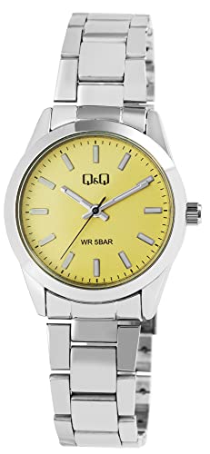 Klassische Q&Q Damen Armband Uhr Gelb Silber Analog Edelstahl Quarz 5ATM Frauen 9Q82A004PY von Excellanc