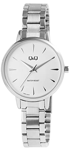 Klassische Q&Q Damen Armband Uhr Weiß Silber Analog Edelstahl Quarz 3ATM Frauen 9Q56A003PY von Excellanc