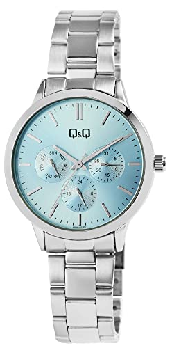 Klassische Q&Q Damen Herren Armband Uhr Blau Silber Analog Datum Chronograph Edelstahl 5ATM Quarz 9A04A003PY von Excellanc