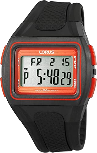 Lorus Sportliche Herren Armband Uhr Schwarz Rot Digital Kunststoff 5 ATM Bar Männer Quarz 9R2313DX9 von Excellanc