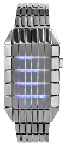 Moderne Design Digital Herren Armband Uhr Anthrazit Silber Blaue LED Edelstahl Quarz 9200671000010 von Excellanc