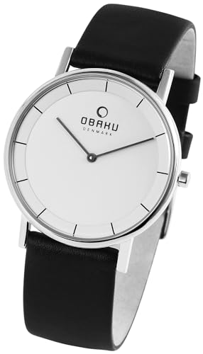 Modische Damen Herren Armband Uhr Obaku Denmark Weiß Schwarz Analog 2 Zeiger Echt Leder 3ATM Unisex Quarz 9V143GXCIRB von Excellanc