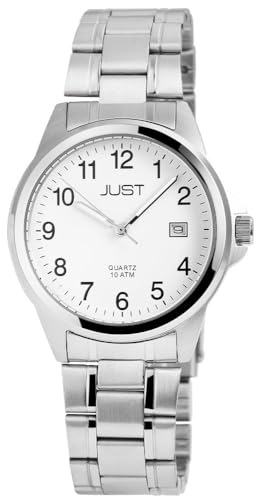Modische Herren Armband Uhr Weiß Silber Analog Datum Edelstahl 10ATM Quarz 9JU20152004 von Excellanc