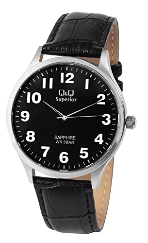 Q&Q Superior by Citizen Herren Armband Uhr Schwarz Leder Saphirglas 5ATM Analog Quarz 9S278J305Y von Excellanc