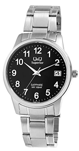 Q&Q Superior by Citizen Herren Armband Uhr Schwarz Silber Analog Datum Edelstahl Saphirglas 5ATM 9S330J215Y von Excellanc