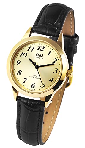 Q&Q by Citizen Damen Armband Uhr Gold Schwarz Gold Analog Leder Imitat Klassik Frauen 9C153J103Y von Excellanc