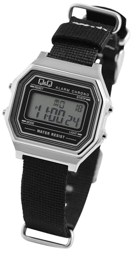 Q&Q by Citizen Damen Armband Uhr Schwarz Digital Nylon Textil Alarm Edelstahl Quarz Frauen 9M177J803Y von Excellanc