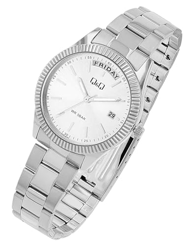 Q&Q by Citizen Damen Armband Uhr Silber Analog Datum & Tag Edelstahl Quarz Mode 5ATM Frauen 9A15A003PY von Excellanc