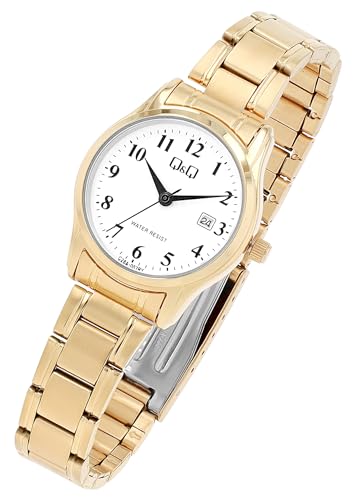 Q&Q by Citizen Damen Armband Uhr Weiß Gold Analog Datum Edelsthal Quarz Mode 3ATM Frauen 9C28A002PY von Excellanc