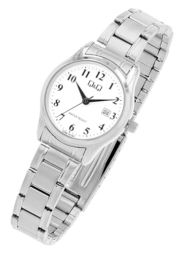 Q&Q by Citizen Damen Armband Uhr Weiß Silber Analog Datum Edelsthal Quarz Mode 3ATM Frauen 9C28A001PY von Excellanc