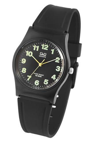 Q&Q by Citizen Damen Herren Armband Uhr Schwarz Analog Kunststoff Silikon Quarz 10ATM Mode Unisex 9VP34J010Y von Excellanc