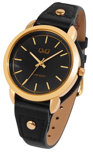 Q&Q by Citizen Design Damen Armband Uhr Grau Schwarz Gold Analog Leder Imitat Frauen 9QB19J102Y von Excellanc