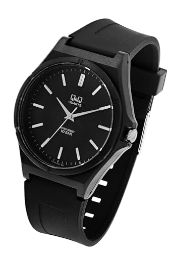 Q&Q by Citizen Herren Armband Uhr Schwarz Analog Kunststoff Silikon Quarz 10ATM Mode Männer 9VQ66J002Y von Excellanc