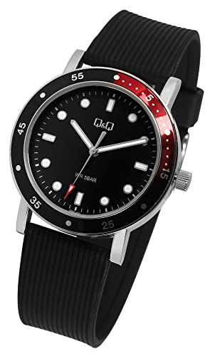 Q&Q by Citizen Herren Armband Uhr Schwarz Rot Silikon Analog Quarz Sport Männer 9QB85J302Y von Excellanc