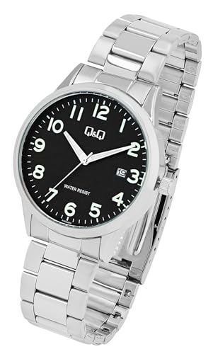 Q&Q by Citizen Herren Armband Uhr Schwarz Silber Analog Datum Edelstahl Klassik Mode Quarz 3ATM Männer 9A482J205Y von Excellanc