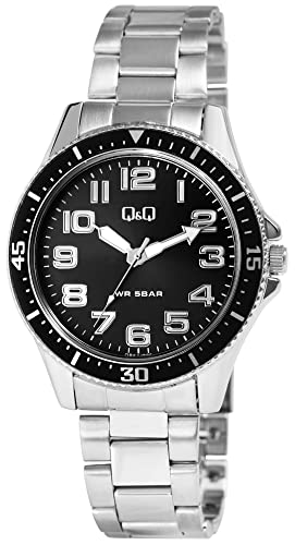 Q&Q by Citizen Herren Armband Uhr Schwarz Silber Edelstahl Analog Quarz 5ATM Männer 9QB64J225Y von Excellanc